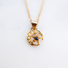 Load image into Gallery viewer, Victorian Crescent & Star Pendant set with Sapphire & Pearls