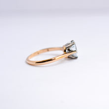Load image into Gallery viewer, Mid Century Gold Aqua Solitaire Ring