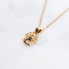 Load image into Gallery viewer, Victorian Crescent & Star Pendant set with Sapphire & Pearls
