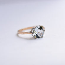 Load image into Gallery viewer, Mid Century Gold Aqua Solitaire Ring