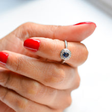 Load image into Gallery viewer, Platinum Royal Blue Sapphire & Diamond Cluster Ring