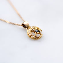 Load image into Gallery viewer, Victorian Crescent & Star Pendant set with Sapphire & Pearls