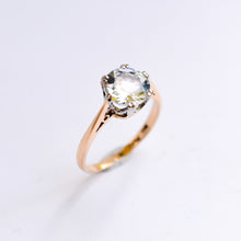 Load image into Gallery viewer, Mid Century Gold Aqua Solitaire Ring