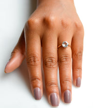 Load image into Gallery viewer, Mid Century Gold Aqua Solitaire Ring