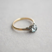 Load image into Gallery viewer, Vintage blue zircon gold and platinum solitaire ring