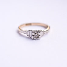 Load image into Gallery viewer, Geometric mid century diamond solitaire engagement ring