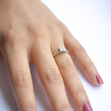 Load image into Gallery viewer, Geometric mid century diamond solitaire engagement ring