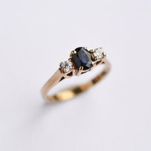 Load image into Gallery viewer, Vintage 9ct gold sapphire and diamond trilogy ring