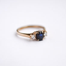 Load image into Gallery viewer, Vintage 9ct gold sapphire and diamond trilogy ring