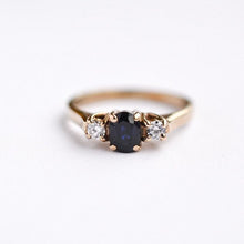 Load image into Gallery viewer, Vintage 9ct gold sapphire and diamond trilogy ring