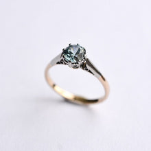 Load image into Gallery viewer, Vintage blue zircon gold and platinum solitaire ring