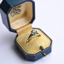 Load image into Gallery viewer, Vintage blue zircon gold and platinum solitaire ring