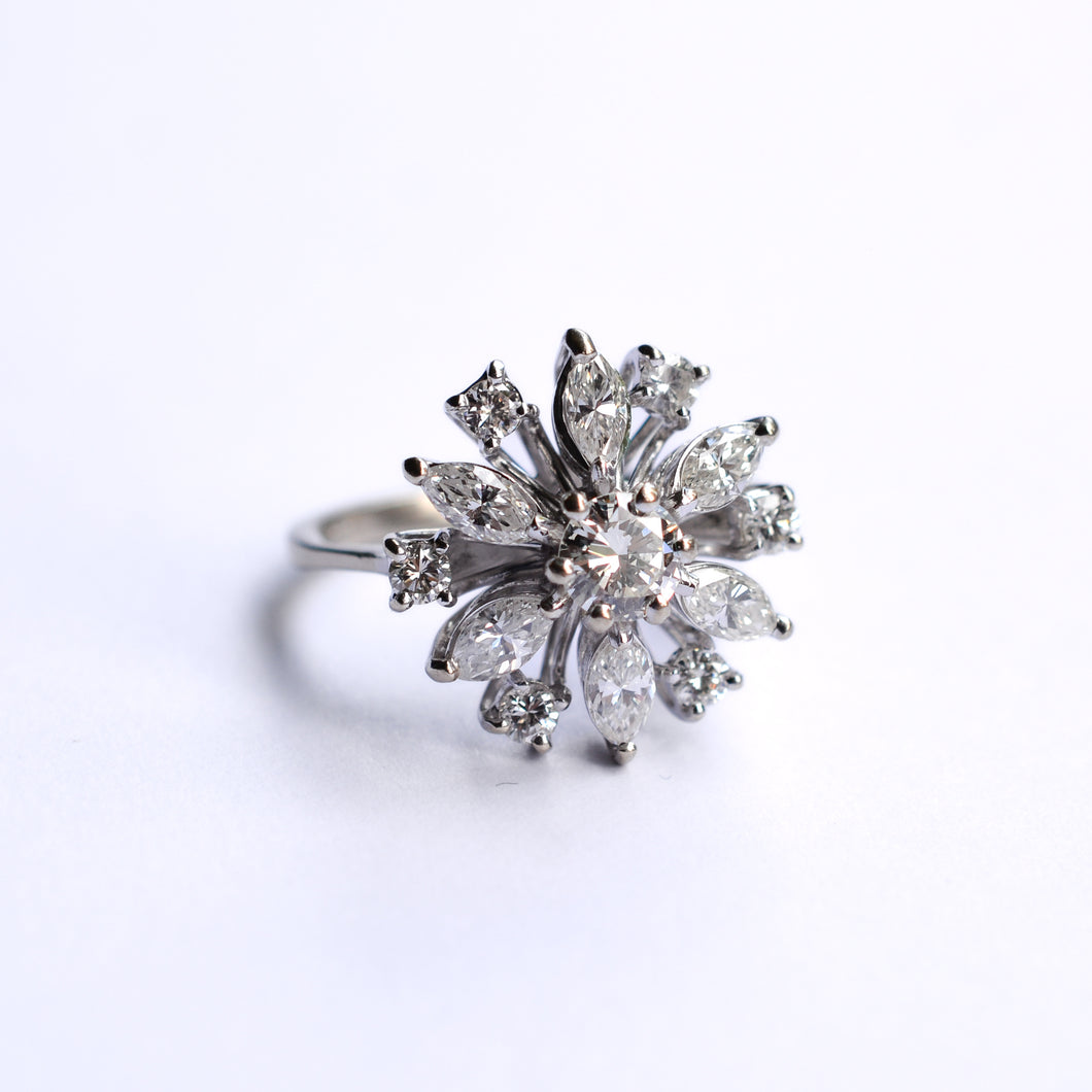 Vintage White Gold Diamond Cluster Ring