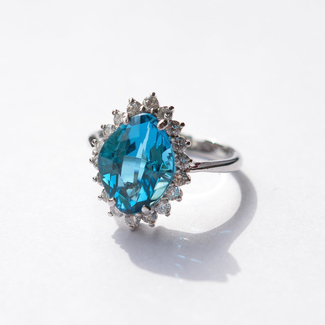 White Gold Topaz & Diamond Cluster Ring