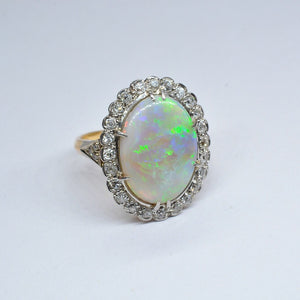 Art Deco Opal & Diamond cluster ring