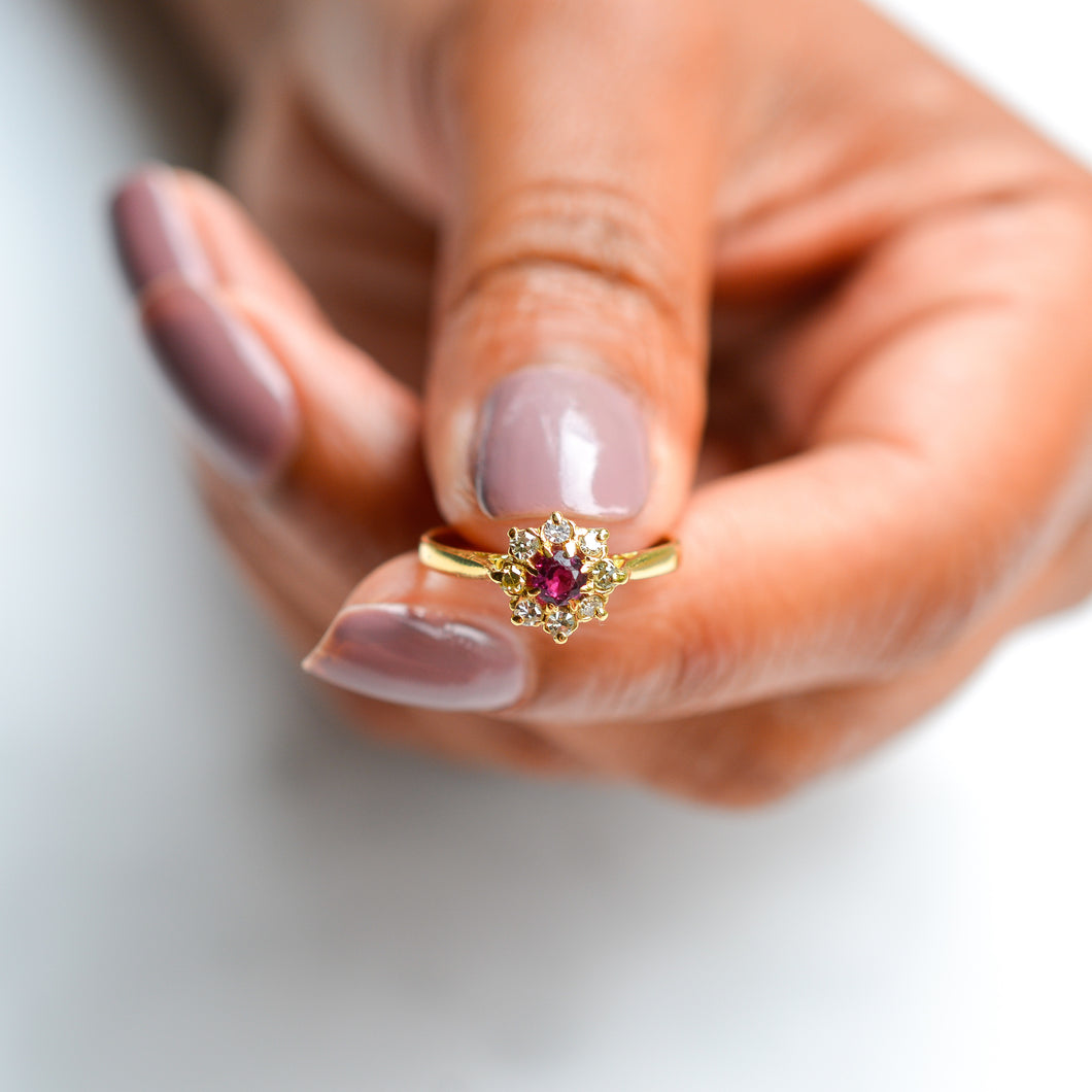 Vintage Ruby & Diamond Cluster Ring