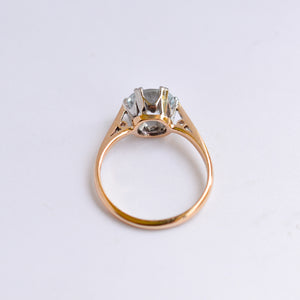 Mid Century Gold Aqua Solitaire Ring