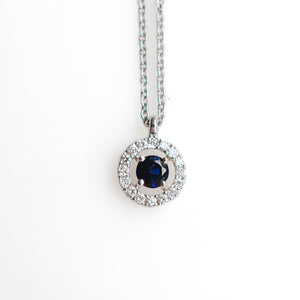 Sapphire & Diamond Halo Pendant with Chain