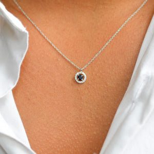 Sapphire & Diamond Halo Pendant with Chain