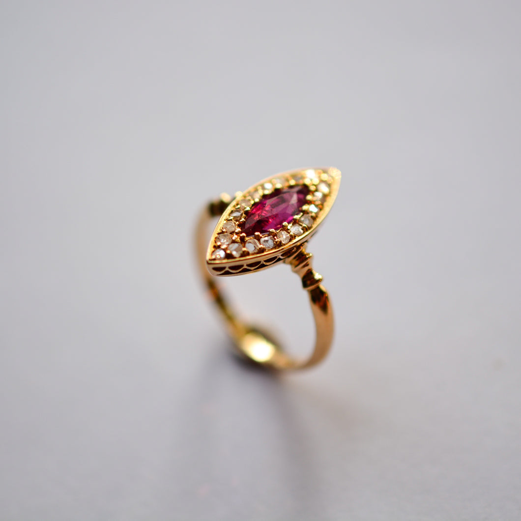 Victorian Ruby & Diamond Marquise Cluster Ring