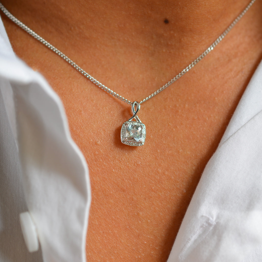 Aquamarine & Diamond Pendant with Chain