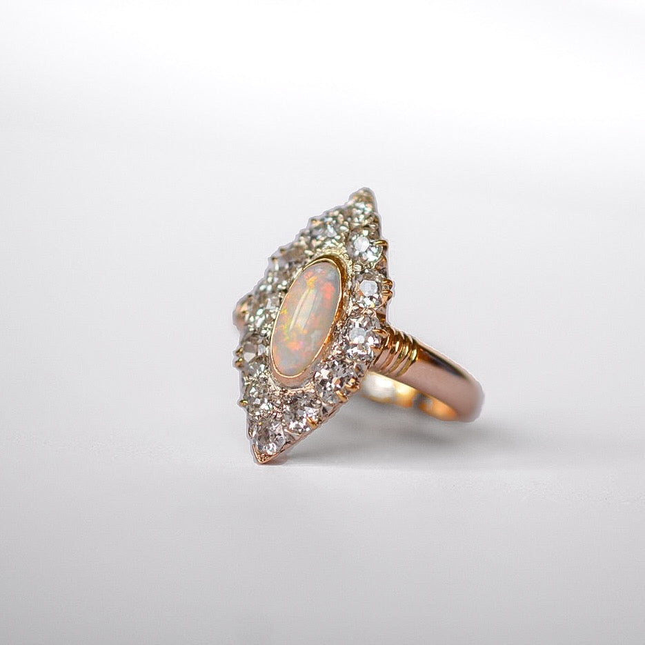 Victorian Opal & Diamond Marquise Cluster