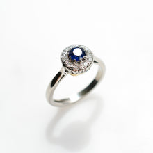 Load image into Gallery viewer, Platinum Royal Blue Sapphire &amp; Diamond Cluster Ring
