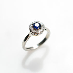 Platinum Royal Blue Sapphire & Diamond Cluster Ring