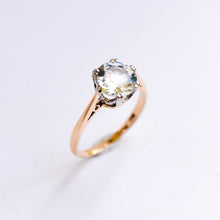 Load image into Gallery viewer, Mid Century Gold Aqua Solitaire Ring
