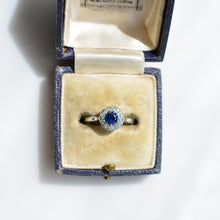 Load image into Gallery viewer, Platinum Royal Blue Sapphire &amp; Diamond Cluster Ring
