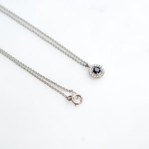 Sapphire & Diamond Halo Pendant with Chain