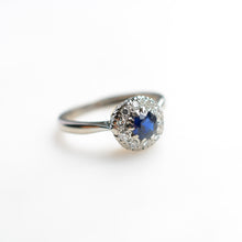 Load image into Gallery viewer, Platinum Royal Blue Sapphire &amp; Diamond Cluster Ring
