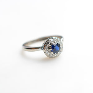 Platinum Royal Blue Sapphire & Diamond Cluster Ring