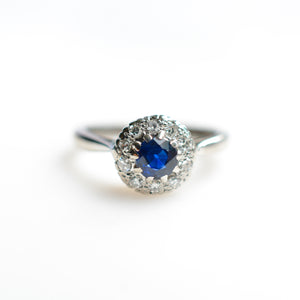 Platinum Royal Blue Sapphire & Diamond Cluster Ring