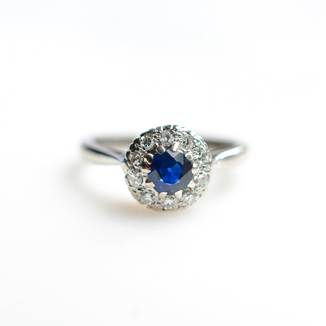 Platinum Royal Blue Sapphire & Diamond Cluster Ring