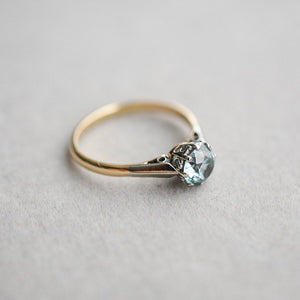 Vintage blue zircon gold and platinum solitaire ring