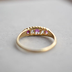 Late Victorian 18ct ruby and diamond five stone ring