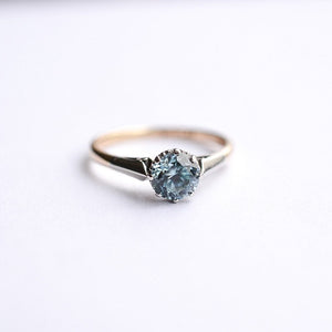 Vintage blue zircon gold and platinum solitaire ring