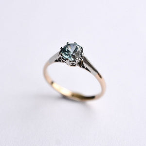 Vintage blue zircon gold and platinum solitaire ring