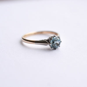 Vintage blue zircon gold and platinum solitaire ring